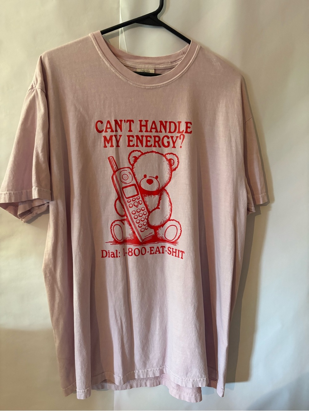 Comfort Colors Light Pink Tee with Red Teddy Graphic